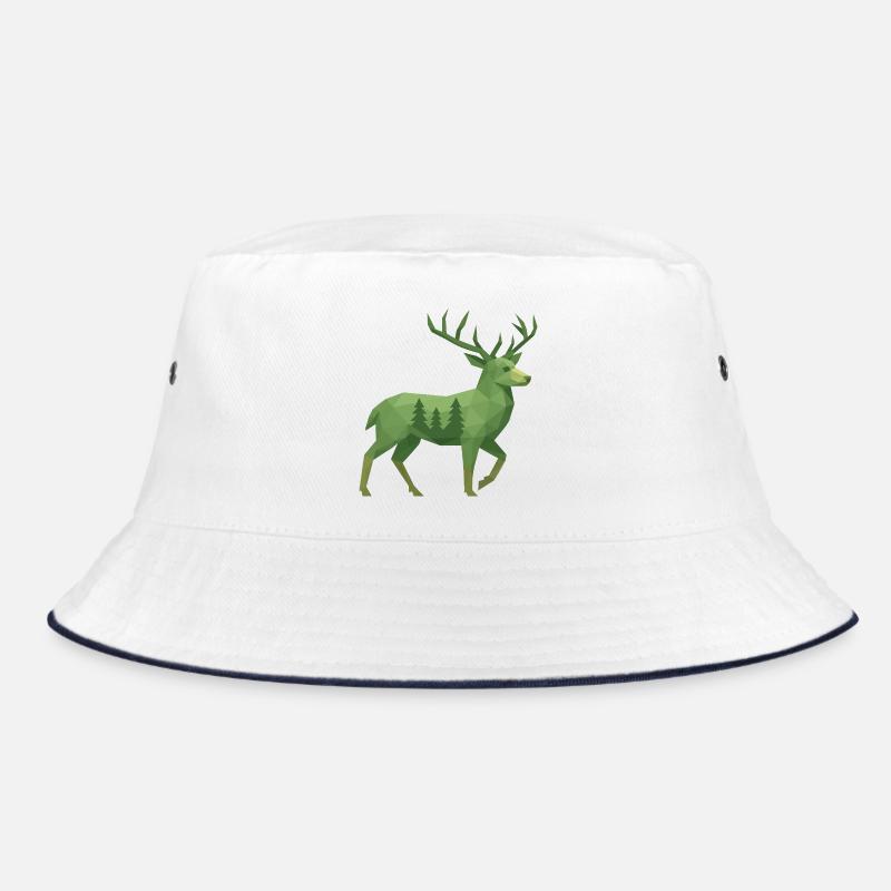 Geometrischer Hirsch - Bucket Hat - Weiß/Navy