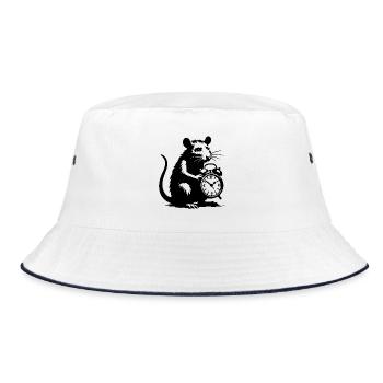 Stressed Rat and Alarm Clock - Bucket Hat - white/navy - Front