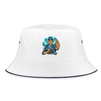 Craftsman Thumbs Up Illustration - Bucket Hat - white/navy - Front