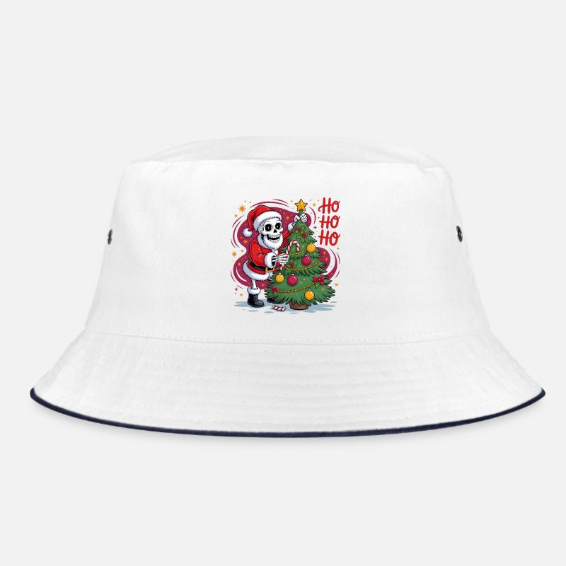 Skeleton Santa decorates tree Bucket Hat