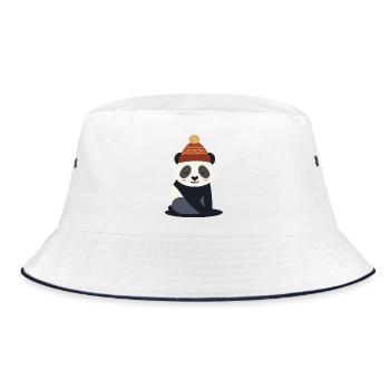 Cute panda with winter hat – winter motif - Bucket Hat - white/navy - Front