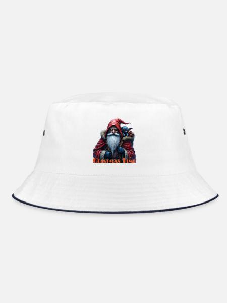 Santa and Blue Cat Fantasy - Bucket Hat - white/navy - Front