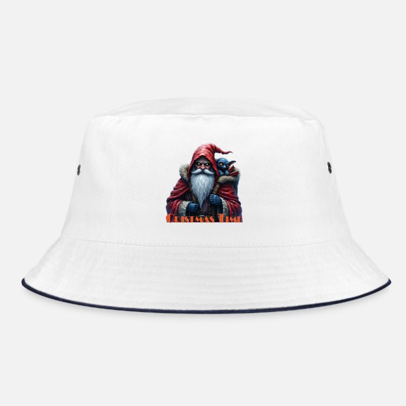 Santa and Blue Cat Fantasy - Bucket Hat - white/navy