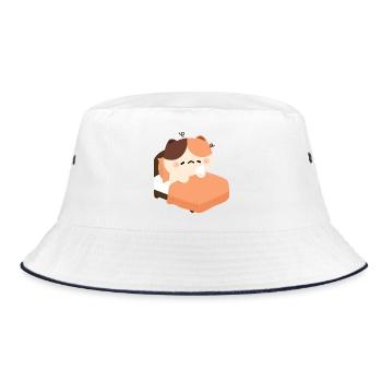 Sleepy Tortie Cat - Bucket Hat - white/navy - Front