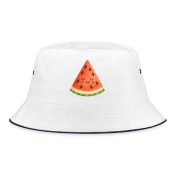 Wassermelonenslice Lächelnd - Bucket Hat - Weiß/Navy - Vorne