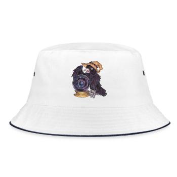 Niedlicher Rabe Hexe mit Kristallkugel Wahrsager - Bucket Hat - Weiß/Navy - Vorne