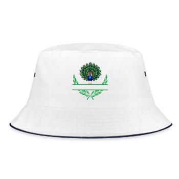 Peacock Laurel Wreath with Namespace - Bucket Hat - white/navy - Front