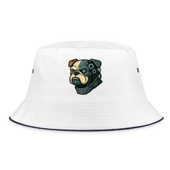Cyborg Bulldog with Gears and Glowing Eye - Bucket Hat - white/navy - Front