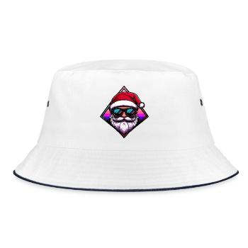 Santa mit Sonnenbrille  - Bucket Hat - Weiß/Navy - Vorne
