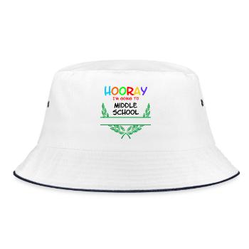 Hooray I'm going to middle school - namespace** - Bucket Hat - white/navy - Front