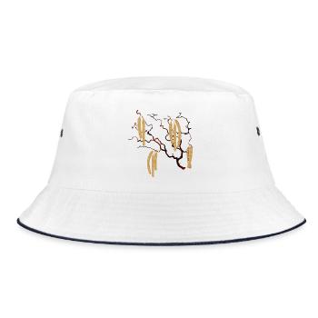Corkscrew hazel branch with golden hazel catkins - Bucket Hat - white/navy - Front