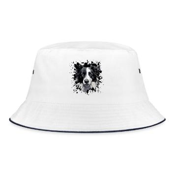 Grayscale Border Collie Portrait - Bucket Hat - white/navy - Front