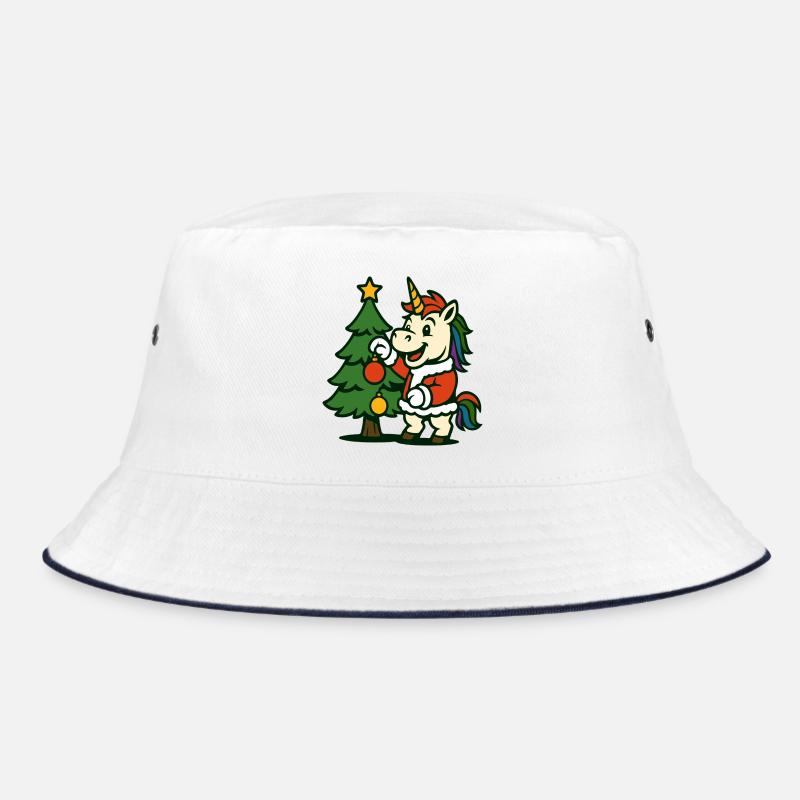 Weihnachts-Einhorn-Kunst schmückt Weihnachtsbaum Bucket Hat