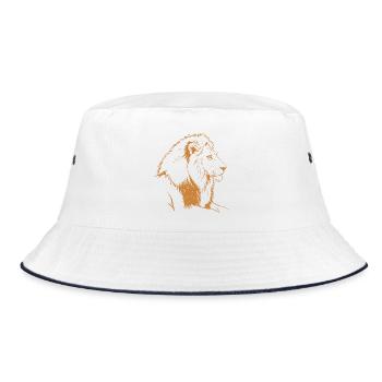 Bronze Lion Line Illustration - Bucket Hat - white/navy - Front