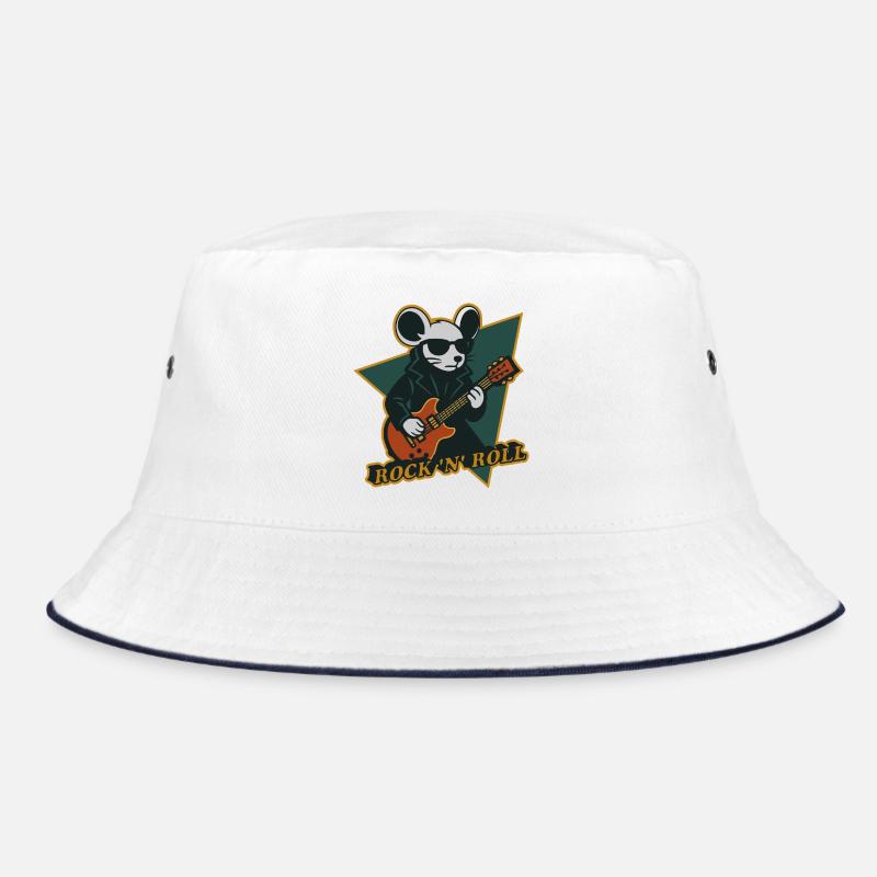 Mouse with Guitar Cool Cartoon - Bucket Hat - white/navy