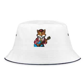 Rocking Fox with Electric Guitar – Music Illustration - Bucket Hat - white/navy - Front