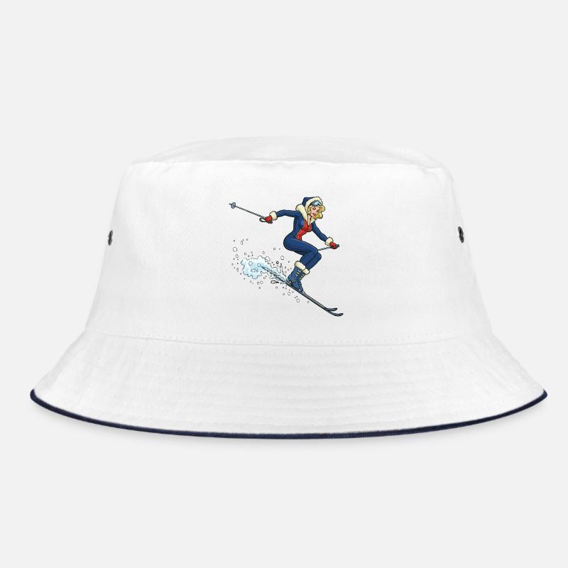 Frau auf Ski im Schnee Bucket Hat