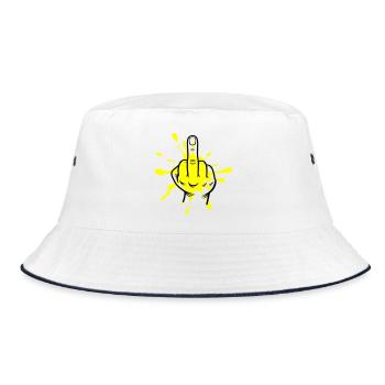 Mittelfinger Hand Gelbe Farbspritzer - Bucket Hat - Weiß/Navy - Vorne