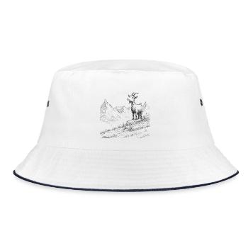 Alpine Peaks with Goat - Bucket Hat - white/navy - Front