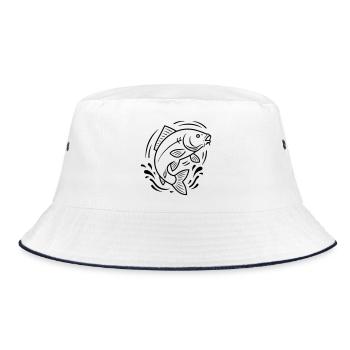 Carp Jumping Fish Fishing - Bucket Hat - white/navy - Front