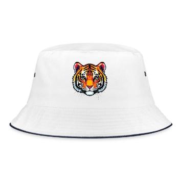 Niedlicher Tigerkopf  - Bucket Hat - Weiß/Navy - Vorne
