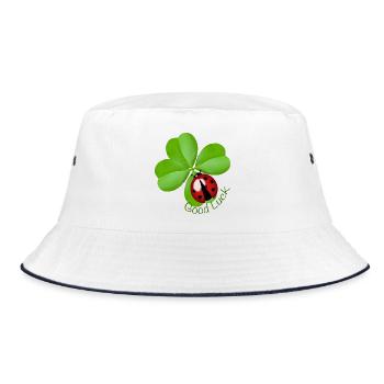 Good Luck Clover with Ladybug | Lucky Charm Art - Bucket Hat - white/navy - Front