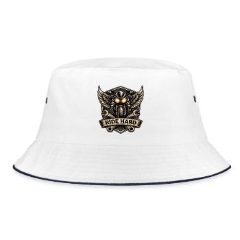 RIDE HARD motorcycle logo with wings - Bucket Hat - white/navy - Front