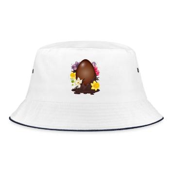 Schokoladen-Osterei mit Blumen und Vanille - Bucket Hat - Weiß/Navy - Vorne