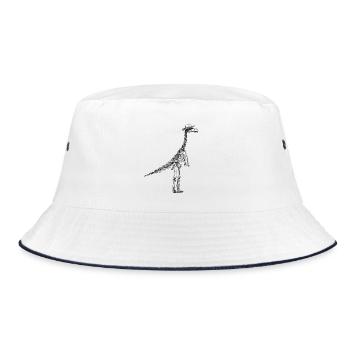 Skelett Dino mit Hut Gentleman Design - Bucket Hat - Weiß/Navy - Vorne