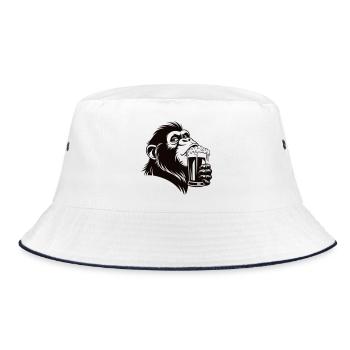 Funny monkey drinks foamy drink - Bucket Hat - white/navy - Front