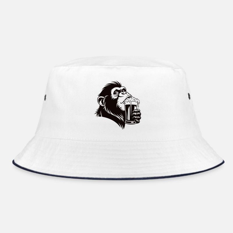 Funny monkey drinks foamy drink Bucket Hat