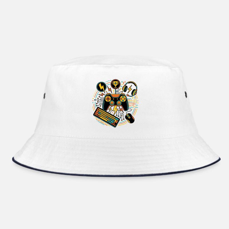 Neon Gaming Controller Motif Bucket Hat