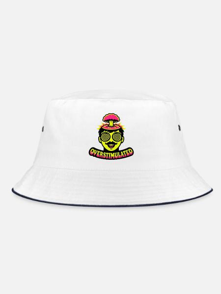 Overstimulated Neon Kopf - Bucket Hat - Weiß/Navy - Vorne