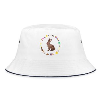 Osterhase im österlichen Frühlingskranz - Bucket Hat - Weiß/Navy - Vorne