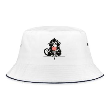 Frecher Affe mit Eis | Lustiges Sommer T Shirt - Bucket Hat - Weiß/Navy - Vorne