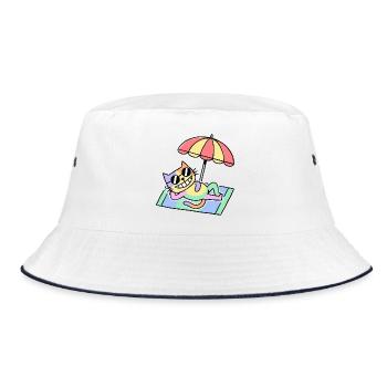 Beach Cat Pop Art Lounge Under Parasol - Bucket Hat - white/navy - Front