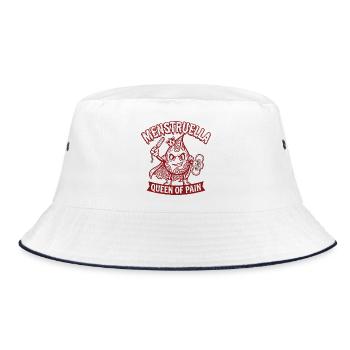 Menstruella Queen of Pain – Lustiges Perioden Desi - Bucket Hat - Weiß/Navy - Vorne