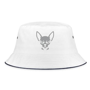Chihuahua Silhouette mit strenger Blick - Bucket Hat - Weiß/Navy - Vorne