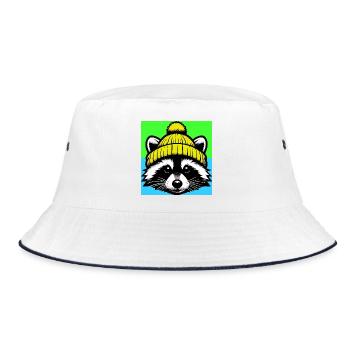 Raccoon with a wool cap - Bucket Hat - white/navy - Front