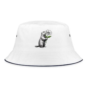 Murmeltier mit Blume - Bucket Hat - Weiß/Navy - Vorne