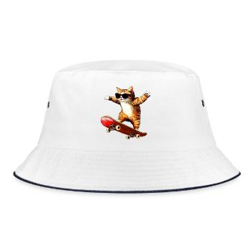 Katzen Skateboard - Bucket Hat - Weiß/Navy - Vorne