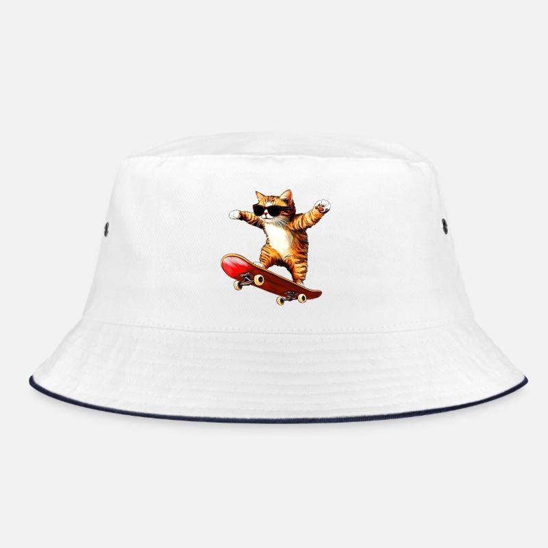 Cat Skateboard - Bucket Hat - white/navy