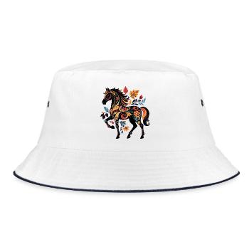 Ornamental horse with leaf patterns - Bucket Hat - white/navy - Front