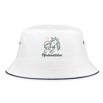 Pferdemädchen und Pferdefreund Linienkunst - Bucket Hat - Weiß/Navy - Vorne