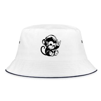 Rock monkey with headphones and rock hand sign - Bucket Hat - white/navy - Front