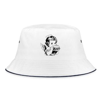 Burger Engel – Cherub eats hamburger vintage - Bucket Hat - white/navy - Front