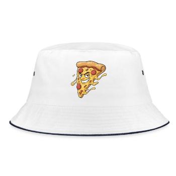 Pizza-Slice mit frechem Grinsen - Bucket Hat - Weiß/Navy - Vorne