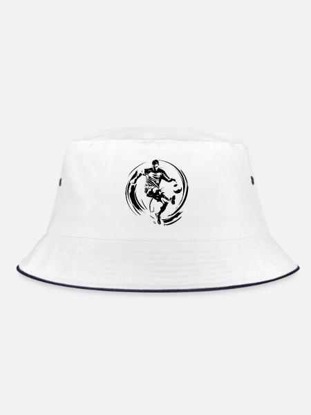 Fussballer Fussball Spieler Mann Silhouette - Bucket Hat - Weiß/Navy - Vorne