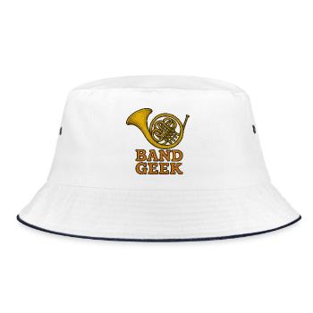 Band-Geek-Messing-Tuba-Ikone - Bucket Hat - Weiß/Navy - Vorne