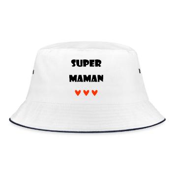 SUPER-MAMA. HERZ. ICH LIEBE MAMA. MAMA. PARTEI - Bucket Hat - Weiß/Navy - Vorne